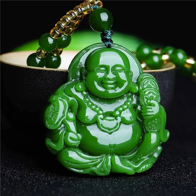 Necklaces - 中国の緑のヒスイ弥勒仏ペンダントネックレスチャーム硬玉ジュエリー彫アミュレットファッションアクセサリー女性男性