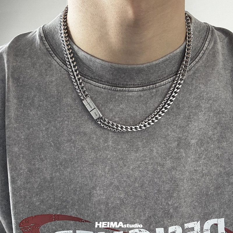 Cuban Link Chain 12Mm - チタンとスチールのダブルキューバンネックレス,男性用,レトロ,シンプル,色あせない鎖骨チェーン,セーター,チョーカー,ヒップホップストリートジュエリー,卸売