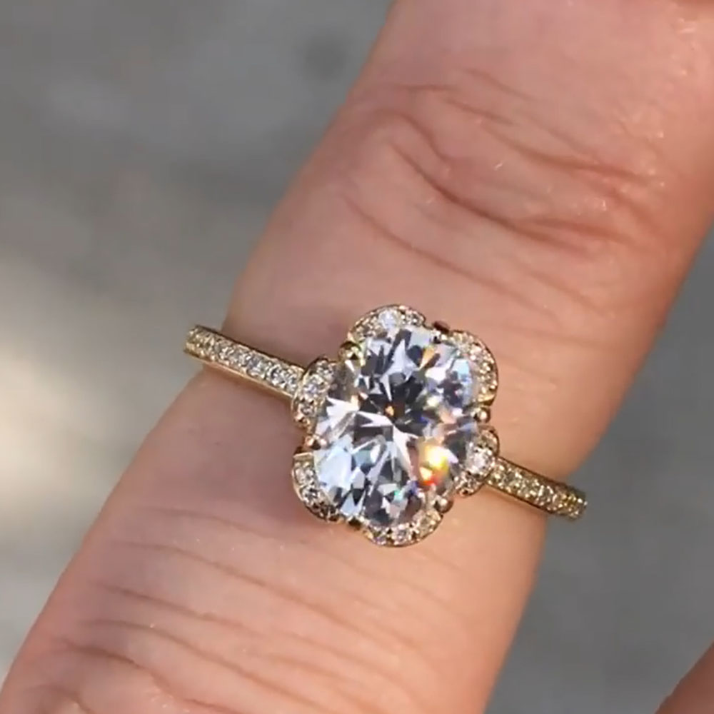 Moissanite Engagement Ring 1 Carat - カスタムソリッド14Kイエローゴールド レディース 結婚式 パーティー 記念日 婚約指輪