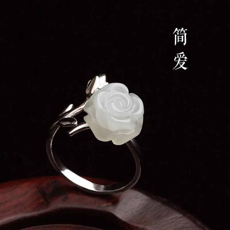 Rings - 翡翠-女性用のバラの形をしたジュエリー,調節可能な石のチャーム,天然の真珠,直径925mm