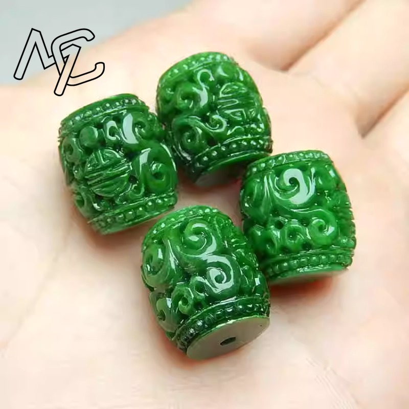 Bracelets - 5pc ナチュラルグリーンヒスイ彫刻ビーズ DIY ブレスレットバングルチャームジェダイトジュエリーファッションアクセサリーお守りギフト女性男性のための