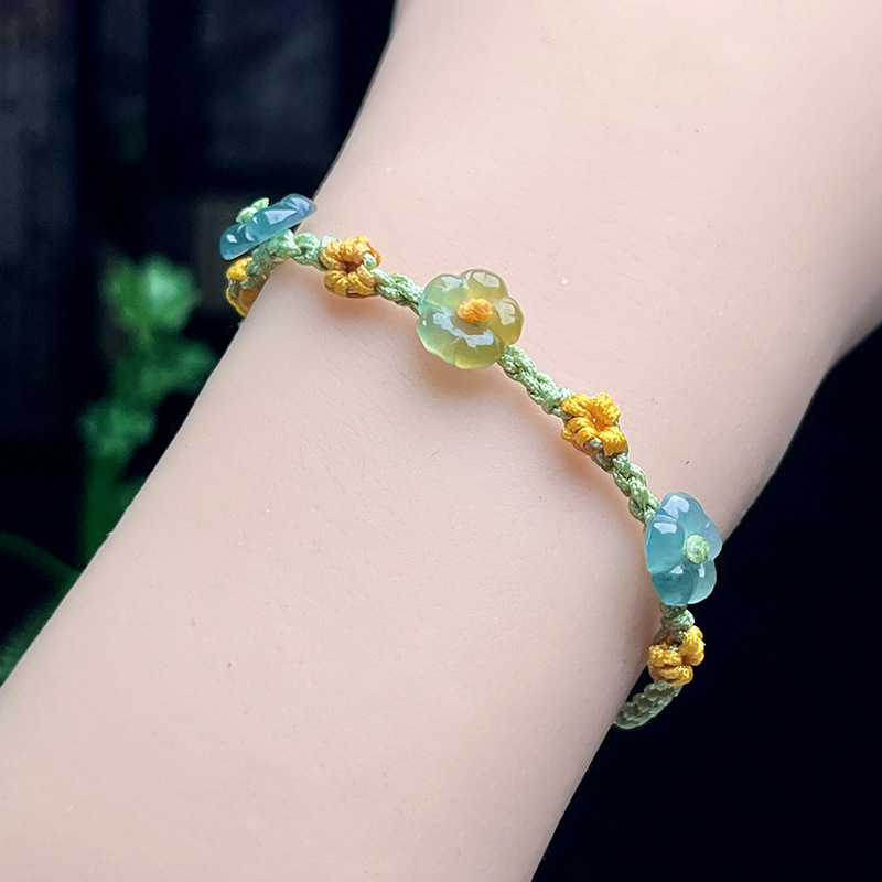 Bracelets - ミャンマー翡翠フラワーブレスレットリアルジュエリーデザイナーギフト女性のためのファッションアクセサリー天然ビルマ翡翠バングル石