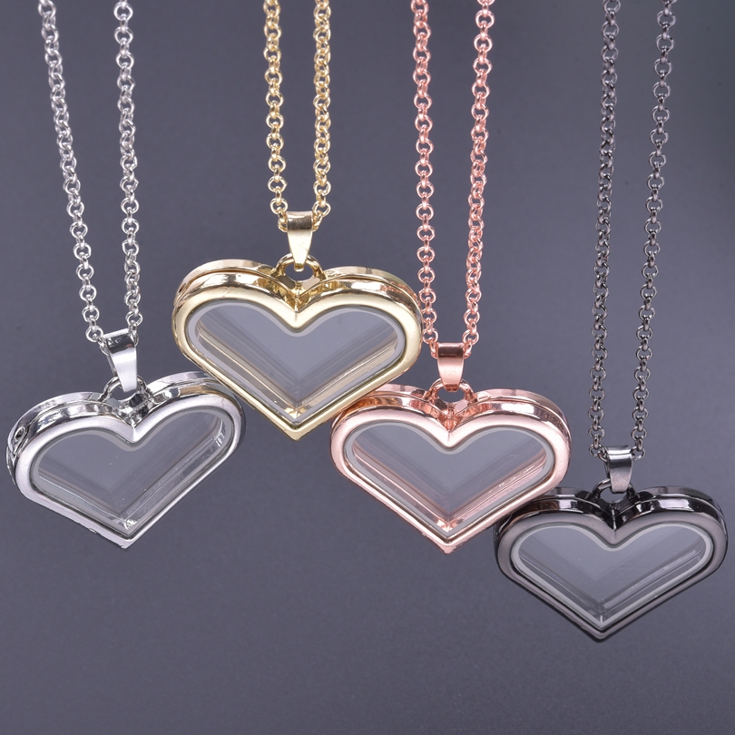 Heart Locket Necklace Photo - ハート型ガラスメダリオンペンダントネックレス、カップルのメモリーロケット、リビングルーム、スィートラブ、ヒップホップ、ガールジュエリー、y2k、1個