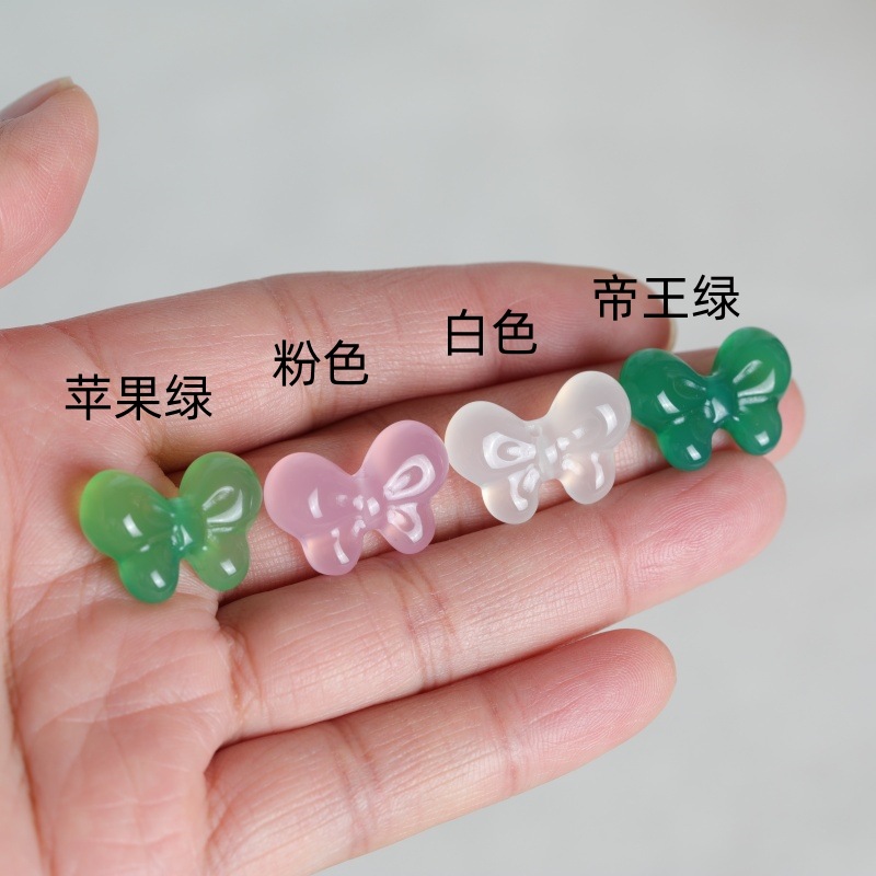 Earrings - 2PC 天然カルセドニー両面蝶ネクタイ DIY ペンダントビーズイヤリングブレスレットチャームジュエリーファッションアクセサリーお守りギフト