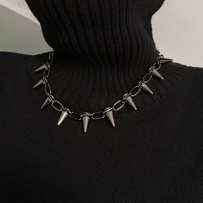 Goth Punk Spike Choker - ファッションパンクスパイクチョーカーネックレスゴスリベットカラーチョーカーネックレスメタルスパイクリンクチェーンユニセックスロックナイトクラブジュエリー