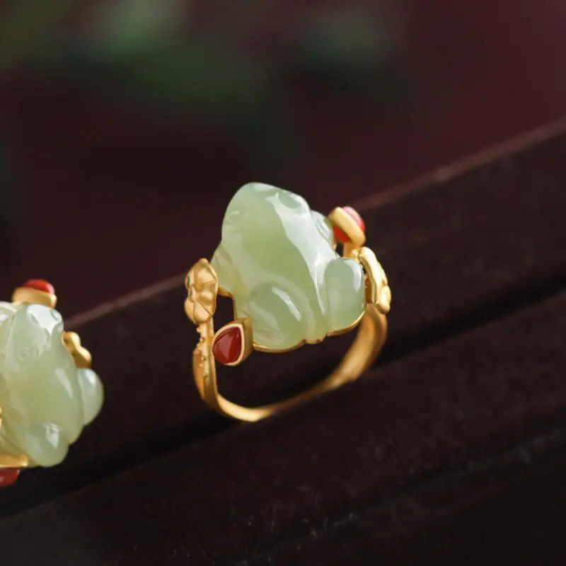 女性のファッションジュエリー,緑の翡翠のカエルの形をしたリン - Rings のレビューと価格