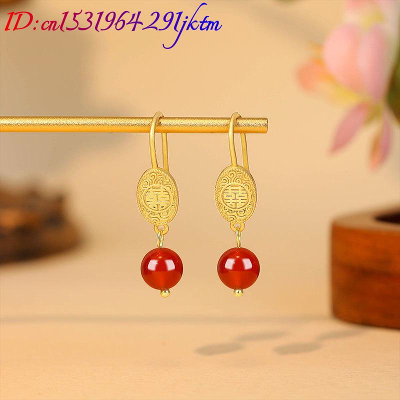 天然赤翡翠ビーズイヤリングお守り本物のジュエリー高級チャーム - Earrings のレビューと価格