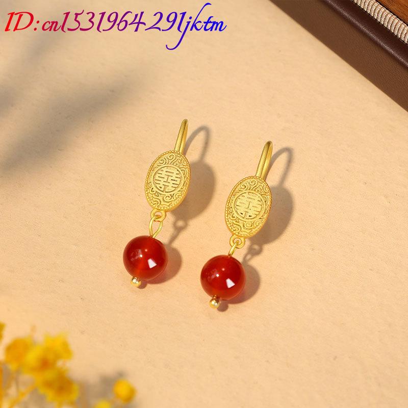 天然赤翡翠ビーズイヤリングお守り本物のジュエリー高級チャーム - Earrings のレビューと価格