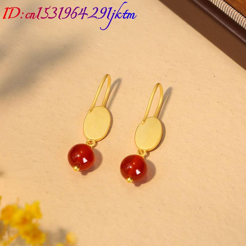 天然赤翡翠ビーズイヤリングお守り本物のジュエリー高級チャーム - Earrings のレビューと価格