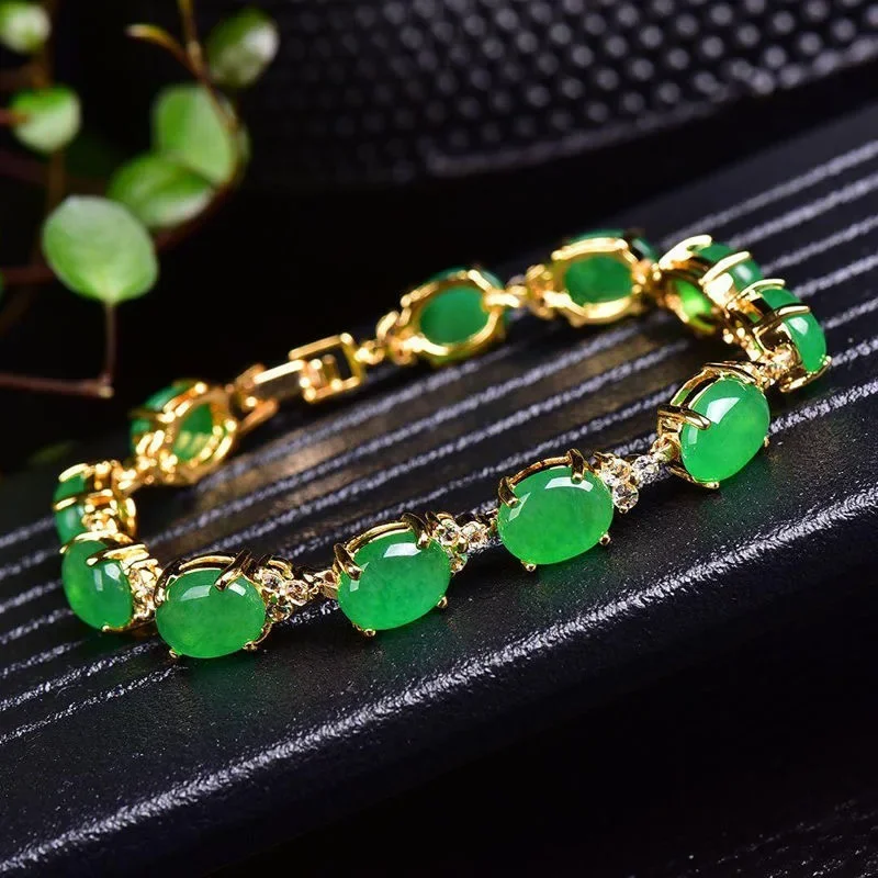 ナチュラルグリーンヒスイ瑪瑙愛ビーズブレスレット調節可能なバ - Bracelets のレビューと価格