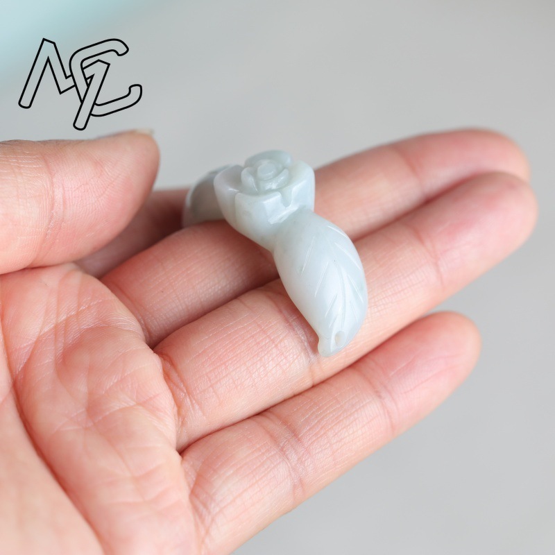 2PC ナチュラルホワイト翡翠翡翠ローズブレスレットペンダン - Earrings のレビューと価格