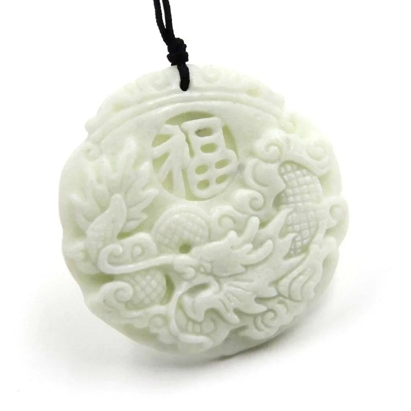 ナチュラルホワイトヒスイドラゴンフェニックスペンダントネック - Necklaces のレビューと価格