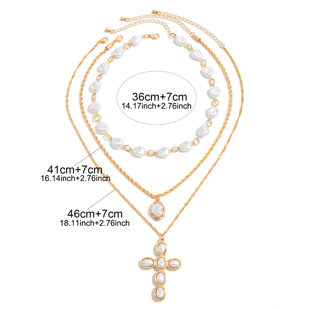 3層ゴールドフェイクバロックパールネックレスクロスペンダント - Pearl Choker Necklace Vintage のレビューと価格