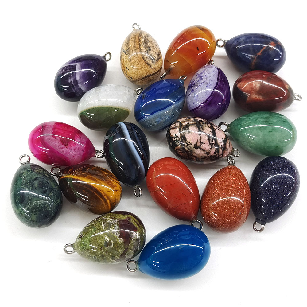 30x19mmのミニサイズの卵型ペンダント。天然石、ヒーリン - Crystal Pendant Necklace Natural Stone のレビューと価格