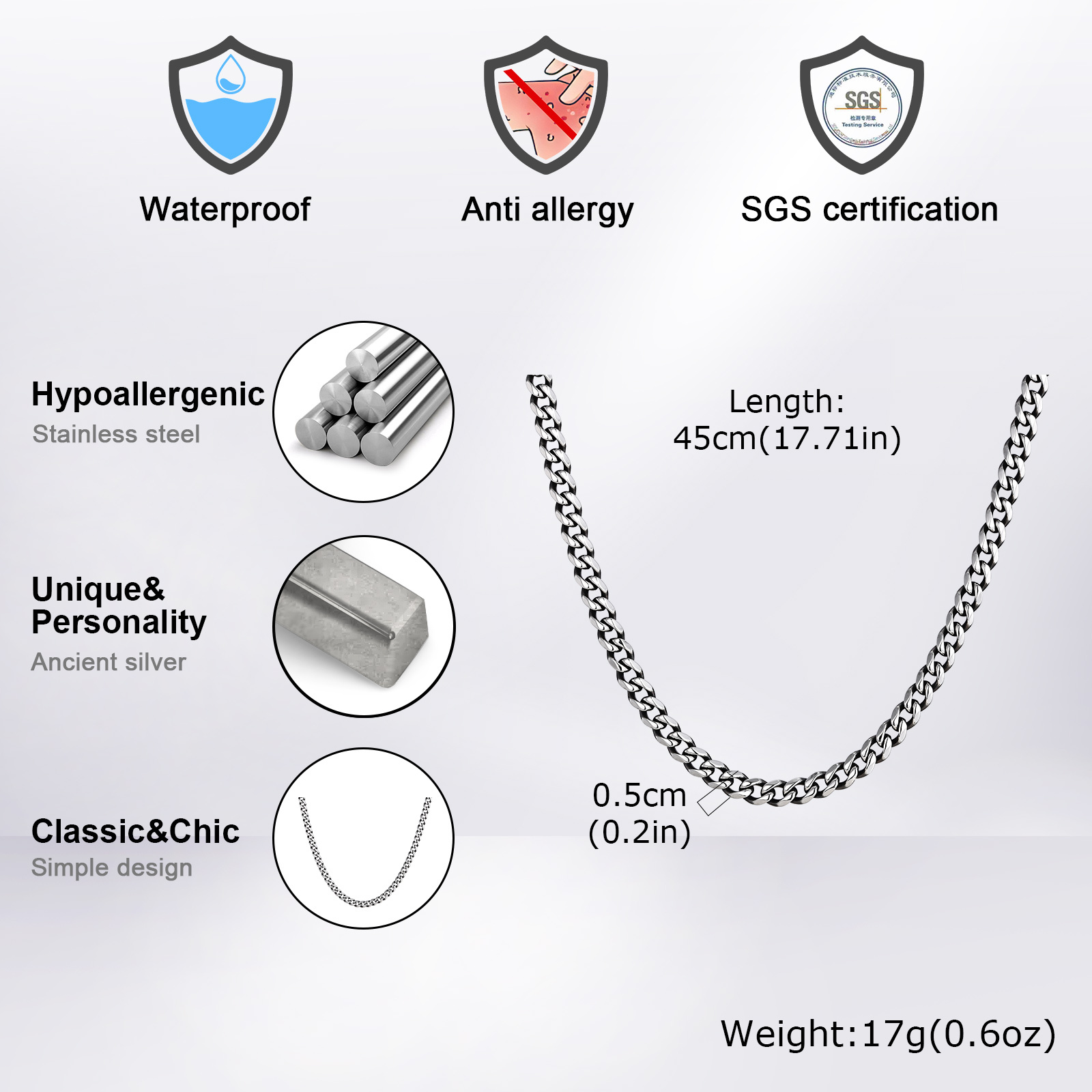 クラシックパンクキューバンチェーンネックレス、男女兼用、ステ - Cuban Link Chain 12Mm のレビューと価格