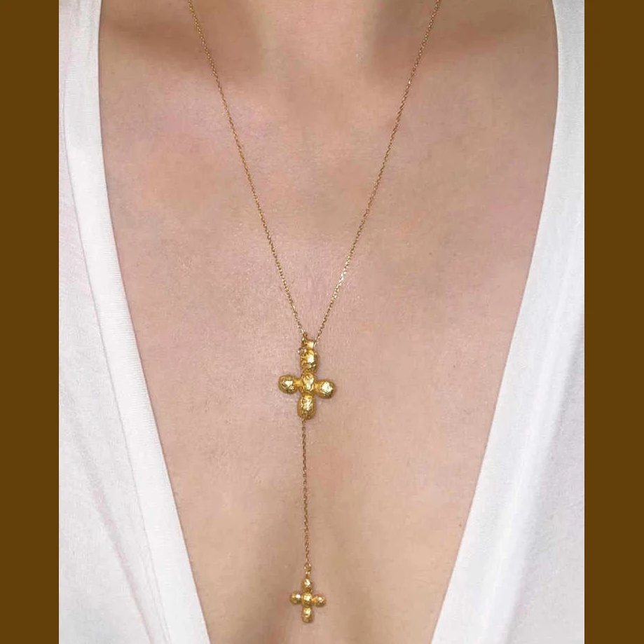 ヨーロッパアメリカビッグハート二層クロスゴールドシルバーネッ - Cross Pendant Necklace Gold のレビューと価格