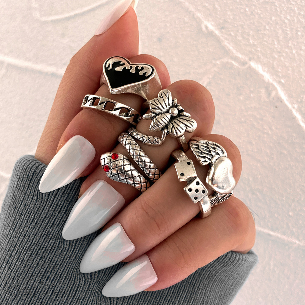6個セット ヴィンテージ パンク スネーク ナックルリング  - Vintage Punk Knuckle Rings Set のレビューと価格