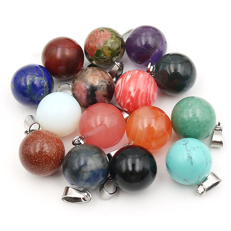 20 ピース/バッグ 14 ミリメートル天然石ラウンドペンダ - Crystal Pendant Necklace Natural Stone のレビューと価格