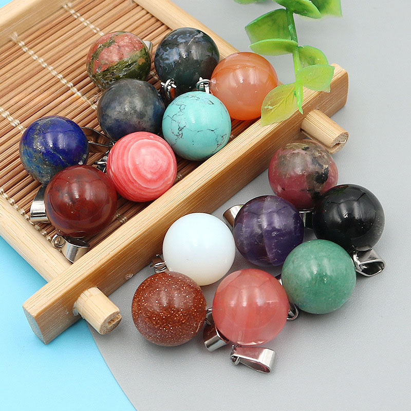 20 ピース/バッグ 14 ミリメートル天然石ラウンドペンダ - Crystal Pendant Necklace Natural Stone のレビューと価格