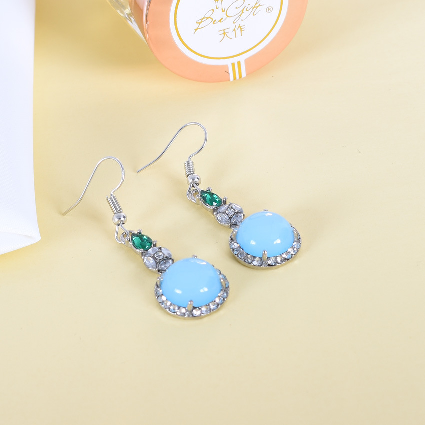 ブルーナチュラルジェイドイヤリングヴィンテージデザイナーお守 - Earrings のレビューと価格