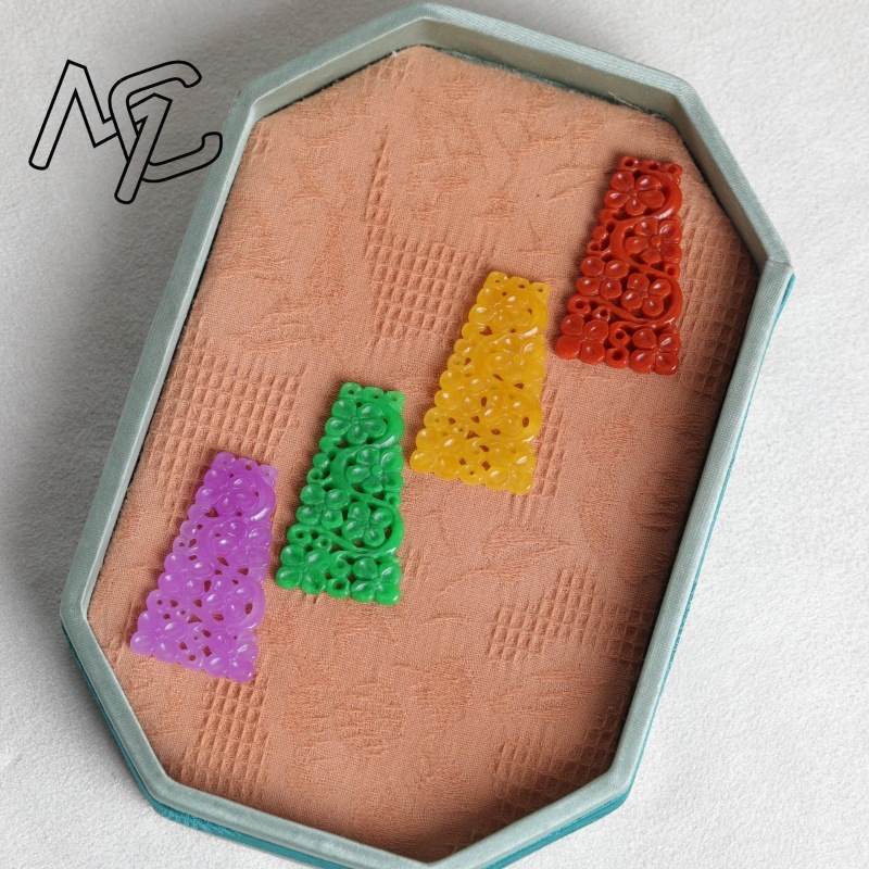1pc 天然翡翠 4 色両面中空彫刻アクセサリー DIY イ - Earrings のレビューと価格