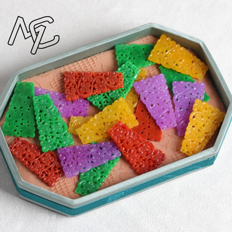 1pc 天然翡翠 4 色両面中空彫刻アクセサリー DIY イ - Earrings のレビューと価格