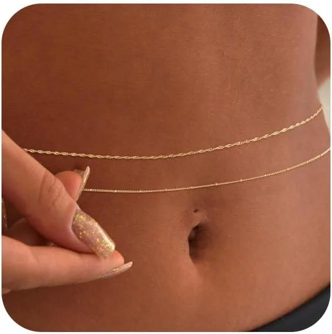 14K金メッキ 26-33インチ 調節可能なウエストビーズチ - Body Jewelry のレビューと価格