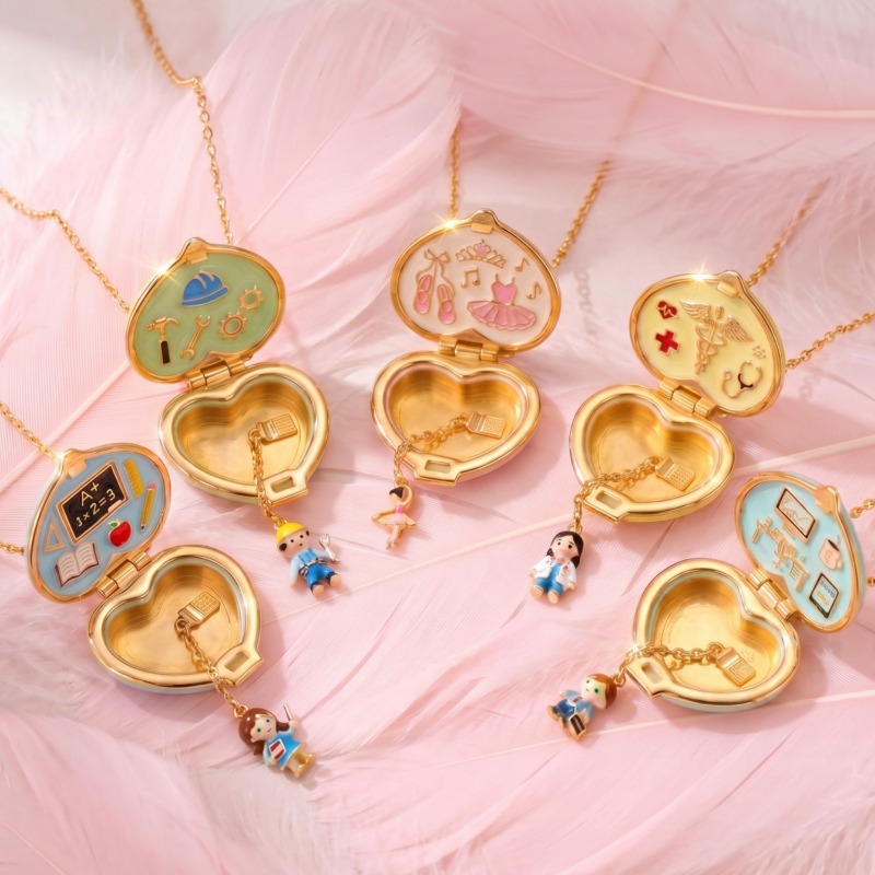 ヴィンテージハート型フォトロケットネックレス カラフルエナメ - Heart Locket Necklace Photo のレビューと価格