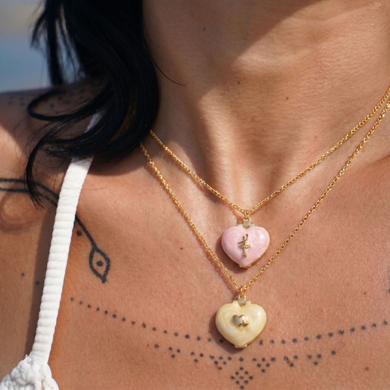 ヴィンテージハート型フォトロケットネックレス カラフルエナメ - Heart Locket Necklace Photo のレビューと価格