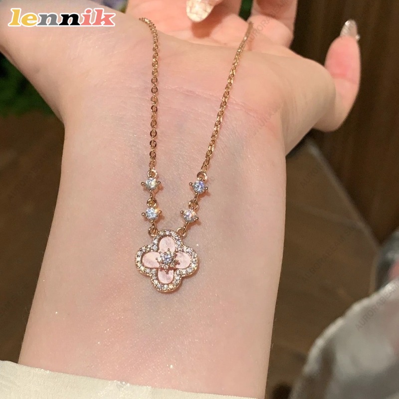 ピンクシェルネックレス、四つ葉のクローバーペンダント、18K - Layered Pendant Necklace Aesthetic のレビューと価格