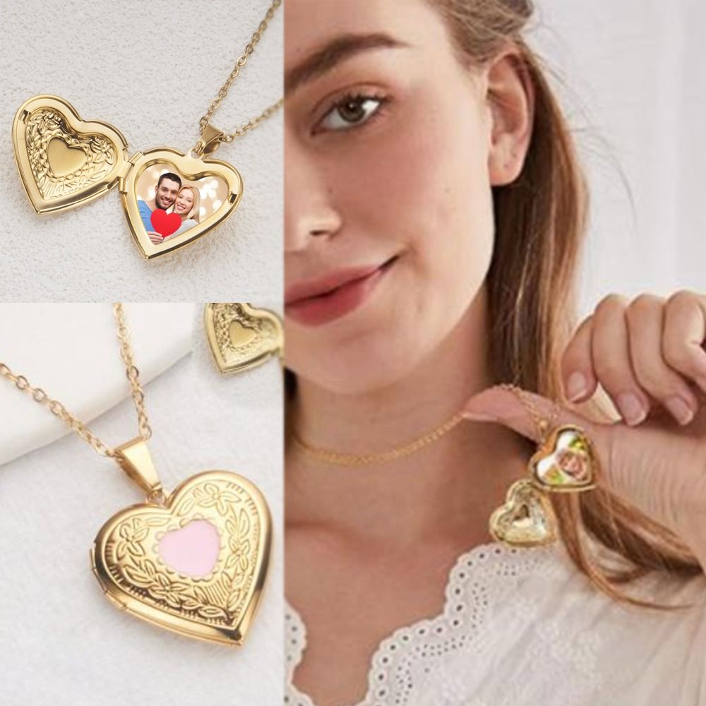 写真と写真が付いているdiyネックレスは、花がハートの形をし - Heart Locket Necklace Photo のレビューと価格
